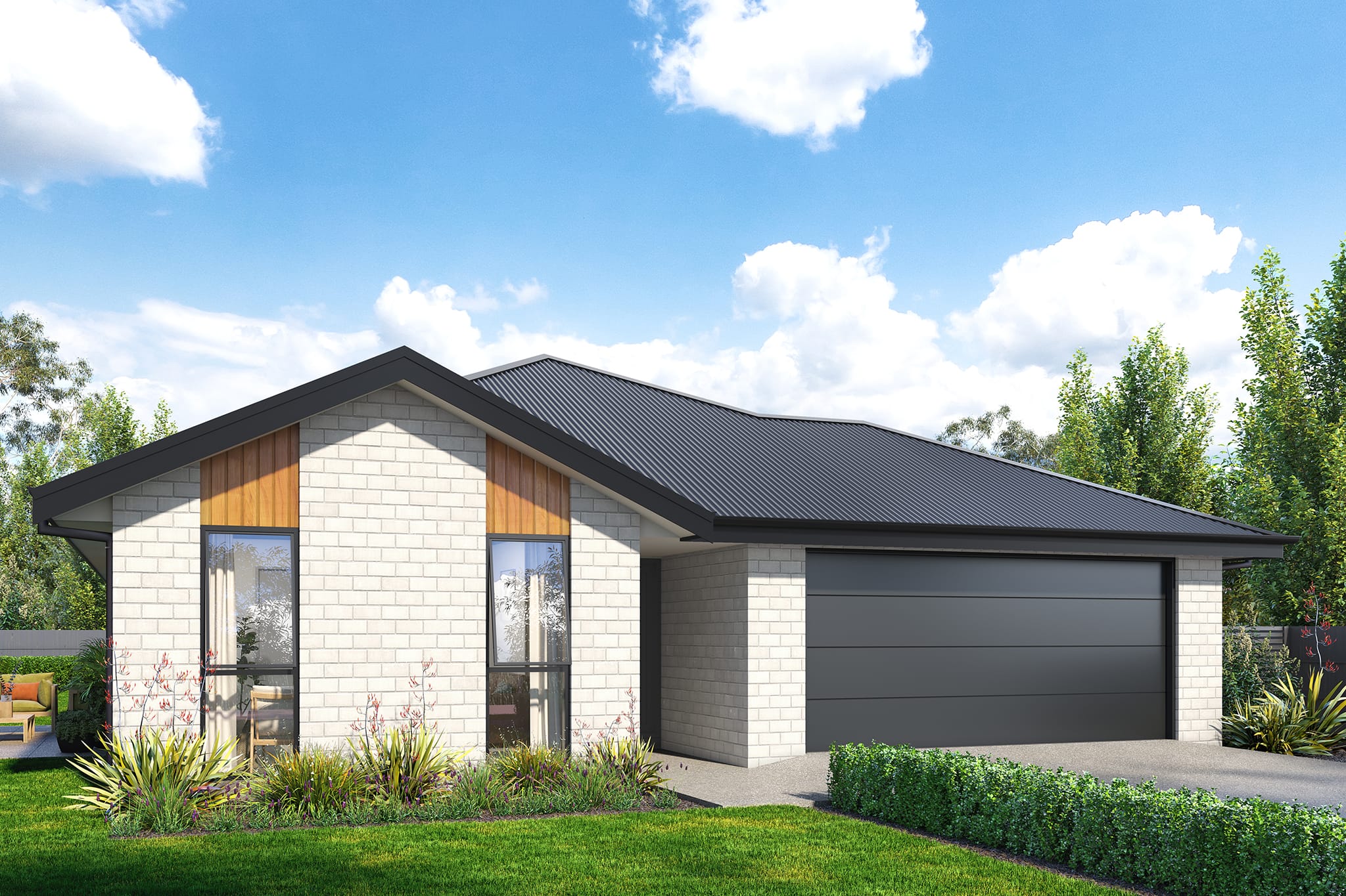 KAD Build house and land packages exterior view of Mount Dunstan house design Canterbury, New Zealand