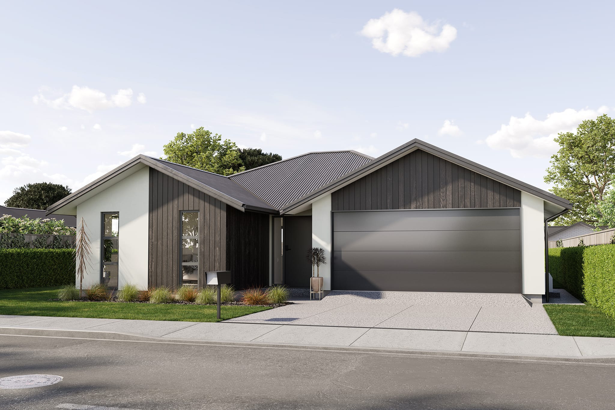 KAD Build house and land packages exterior view of Gibbston house design Canterbury, New Zealand